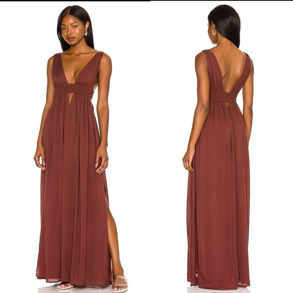 INDAH l Revolve Anjeli Maxi Dress Namibia Side Slits Drop Neck Open Back NWT L - Picture 15 of 15